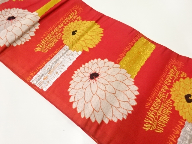 JAPANESE KIMONO / ANTIQUE NAGOYA OBI / WOVEN KIKU & FENCE